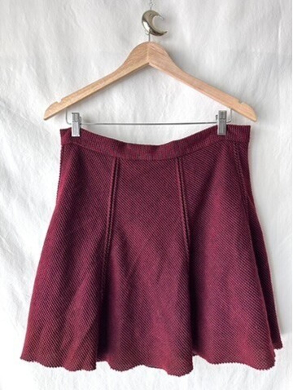 Burgundy Textured Knit Skater Skirt with Back Zipper by Bishop + Young